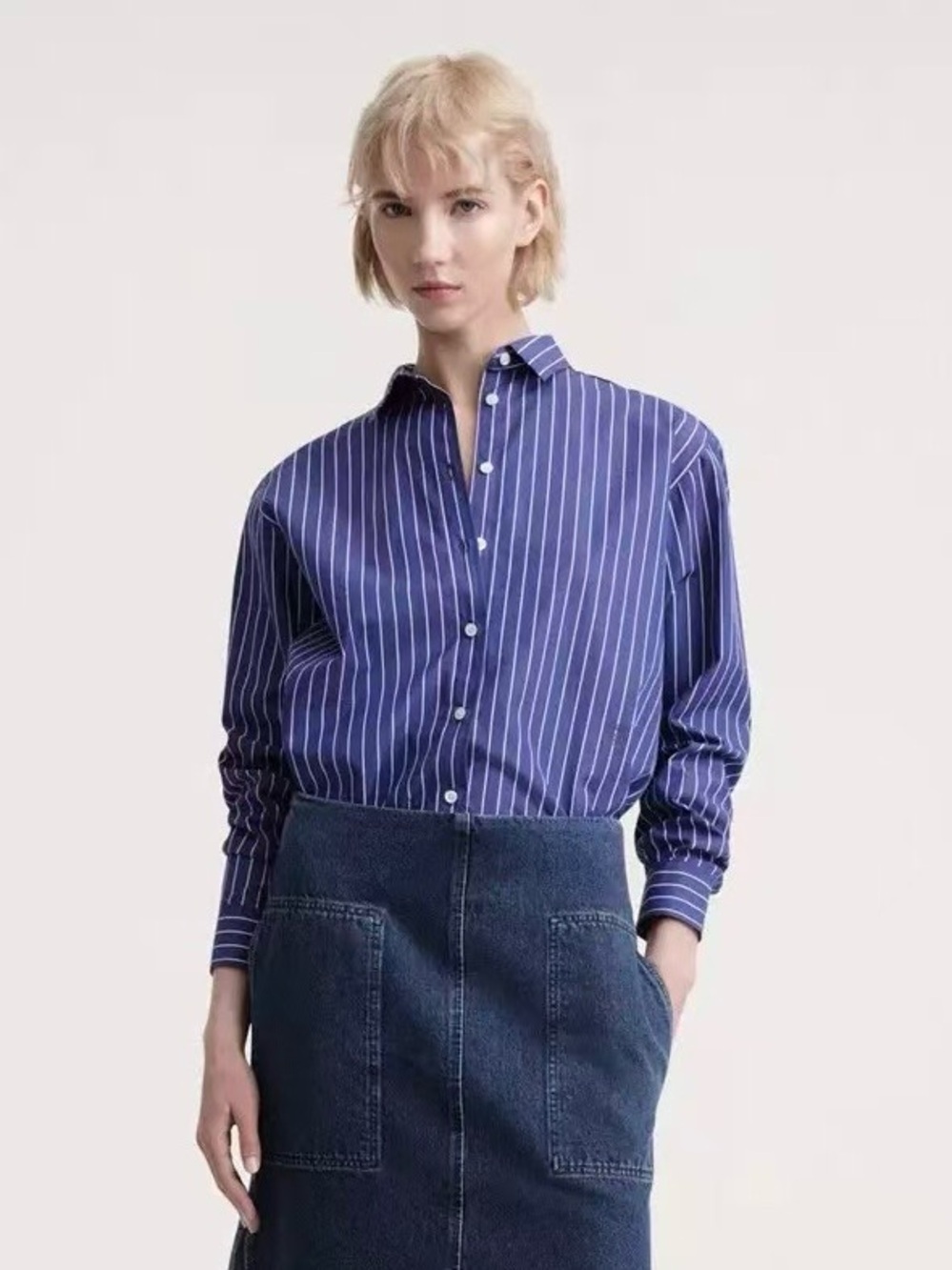 Toteme Classic Blue Stripe Men's Button-Up Shirt